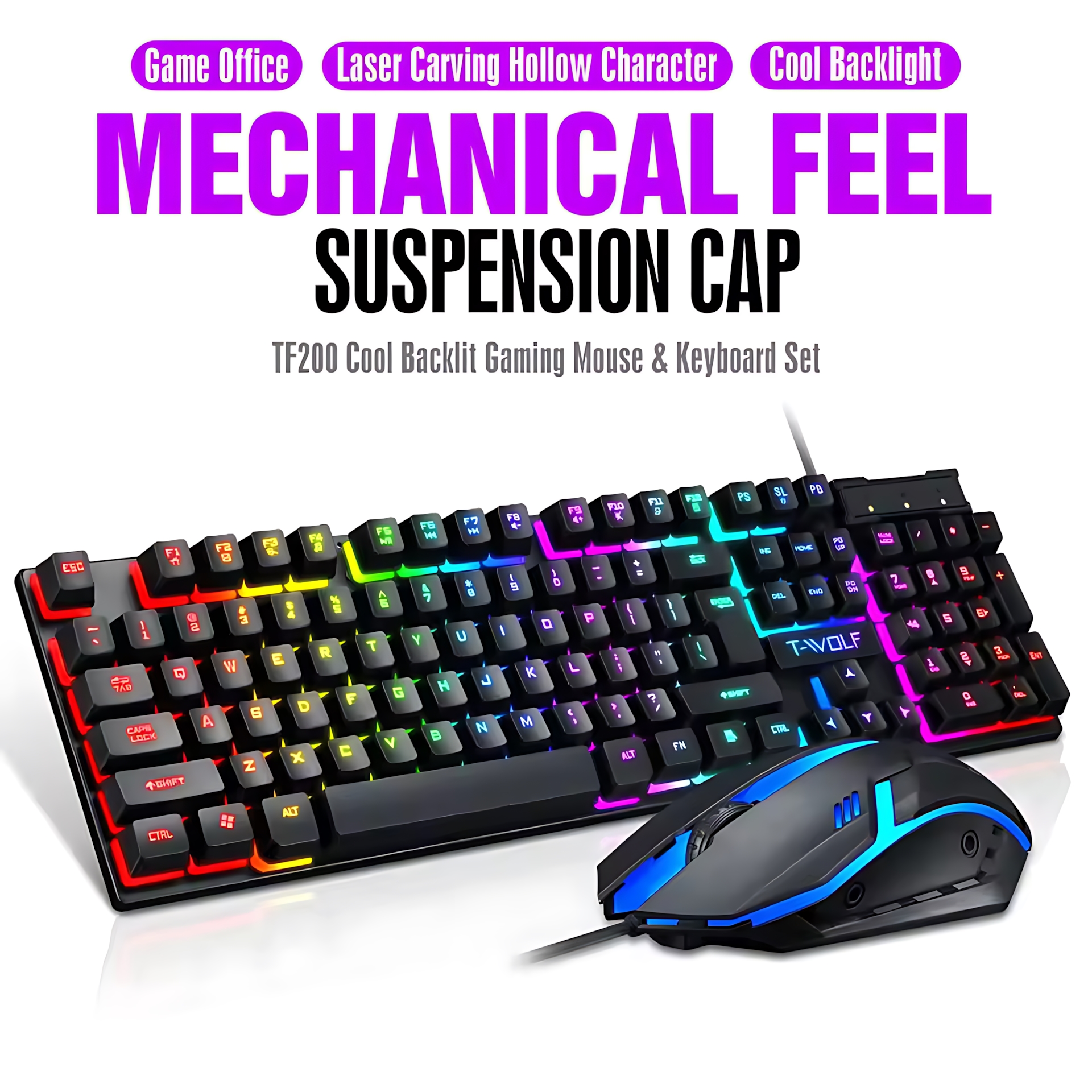 Rainbow Backlit Wired Keyboard – Gaming Keyboard Mouse Combo Bewertung und Preis
