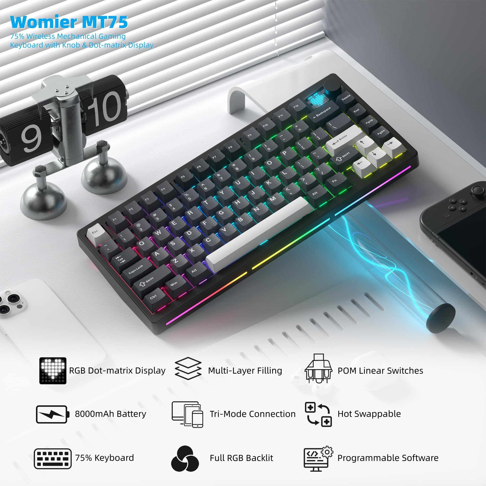 Womier MT75 Wireless Mechanica – Gaming Keyboard Thocky Bewertung und Preis